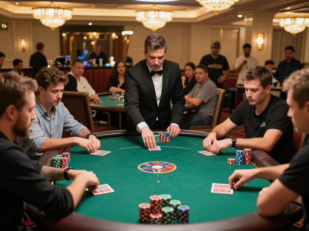 Players showcasing strategic play in an intense high-stakes poker game at 388bet casino.