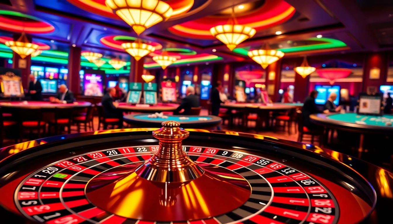 Menang besar di permainan inultogel dengan suasana kasino yang bersemangat dan penuh warna.
