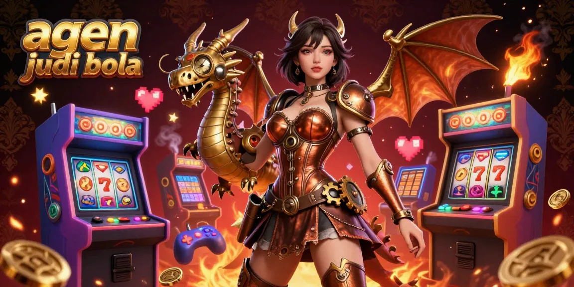 A spectacular scene with a stunning character representing agen judi bola amid dynamic gaming elements and slot machines.