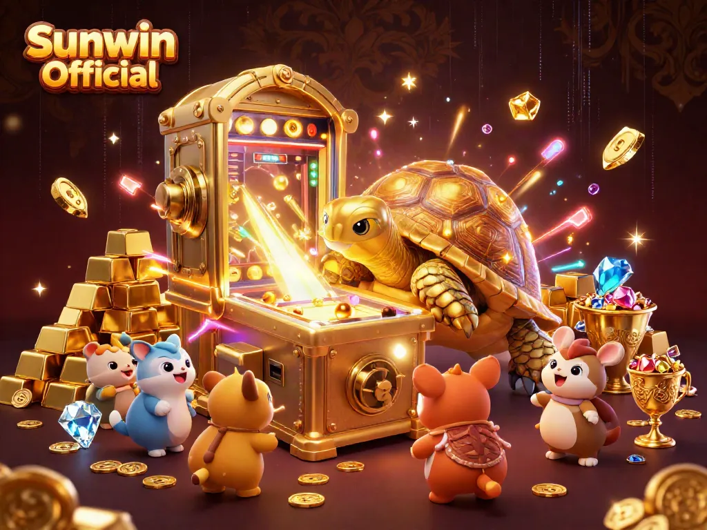 Players enjoying the Sunwin Official casino experience in a vibrant, gold-filled gaming scene.