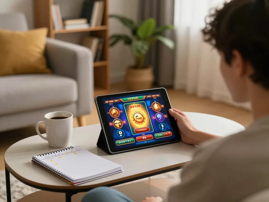 Main slot online di DASI4D dengan pengaturan rumah yang nyaman menampilkan antarmuka permainan yang cerah