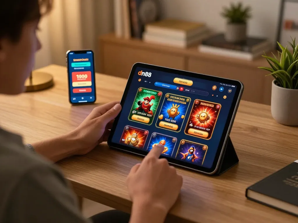 Experience dynamic gameplay with dn88 casino games on a stylish tablet at home.