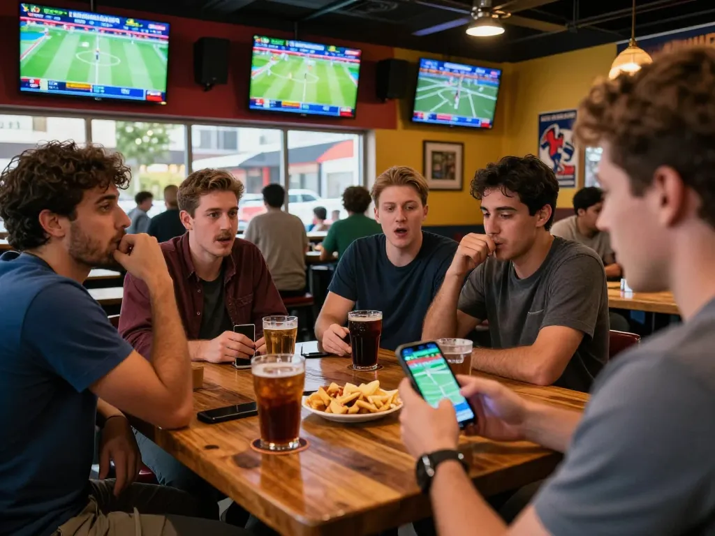 sg777 sports betting scene with patrons engaged, screens showing live matches, vibrant atmosphere.