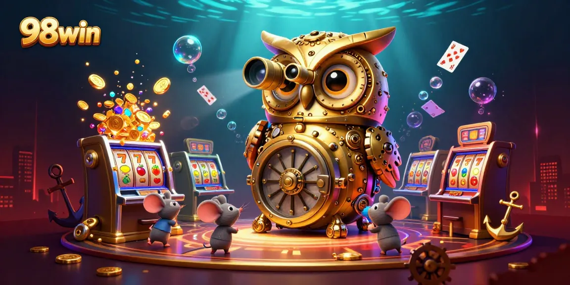 Engage with 98win's thrilling casino gaming experience featuring vibrant characters and exciting elements.
