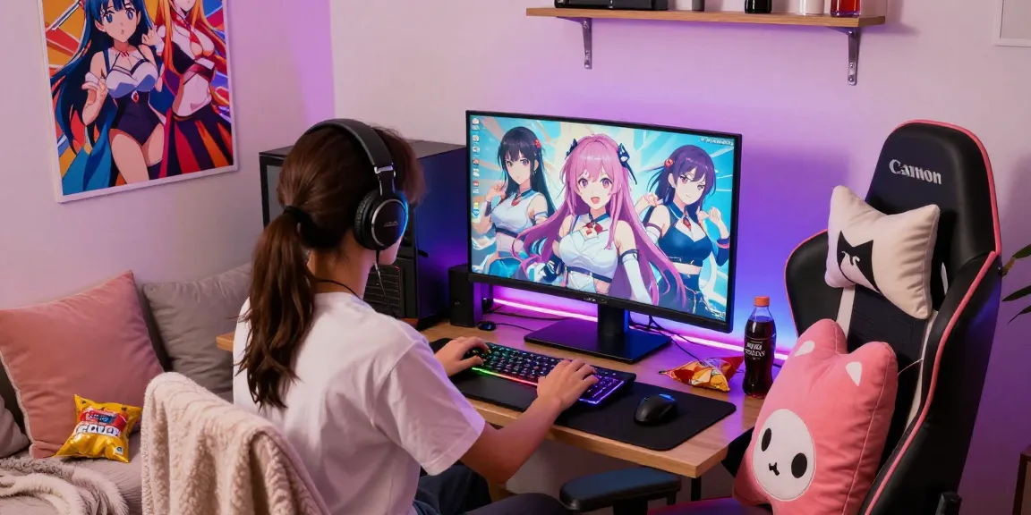 Engaging in a lively hentai chat with an AI character in a vibrant gaming setup.