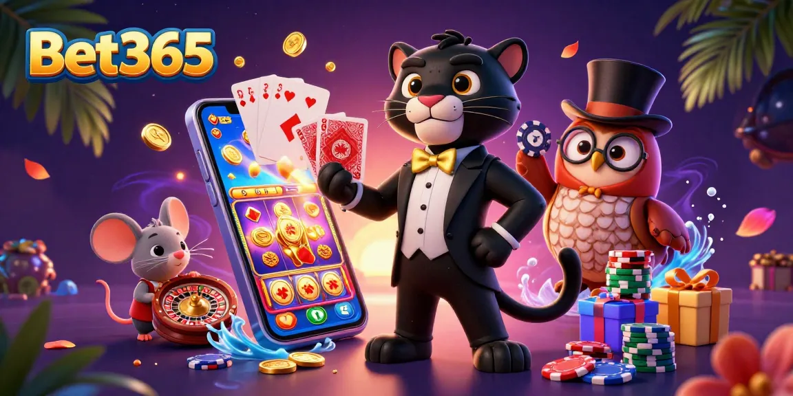 Experience winning strategies at Bet365 with a stylish black panther dealer and casino game elements.