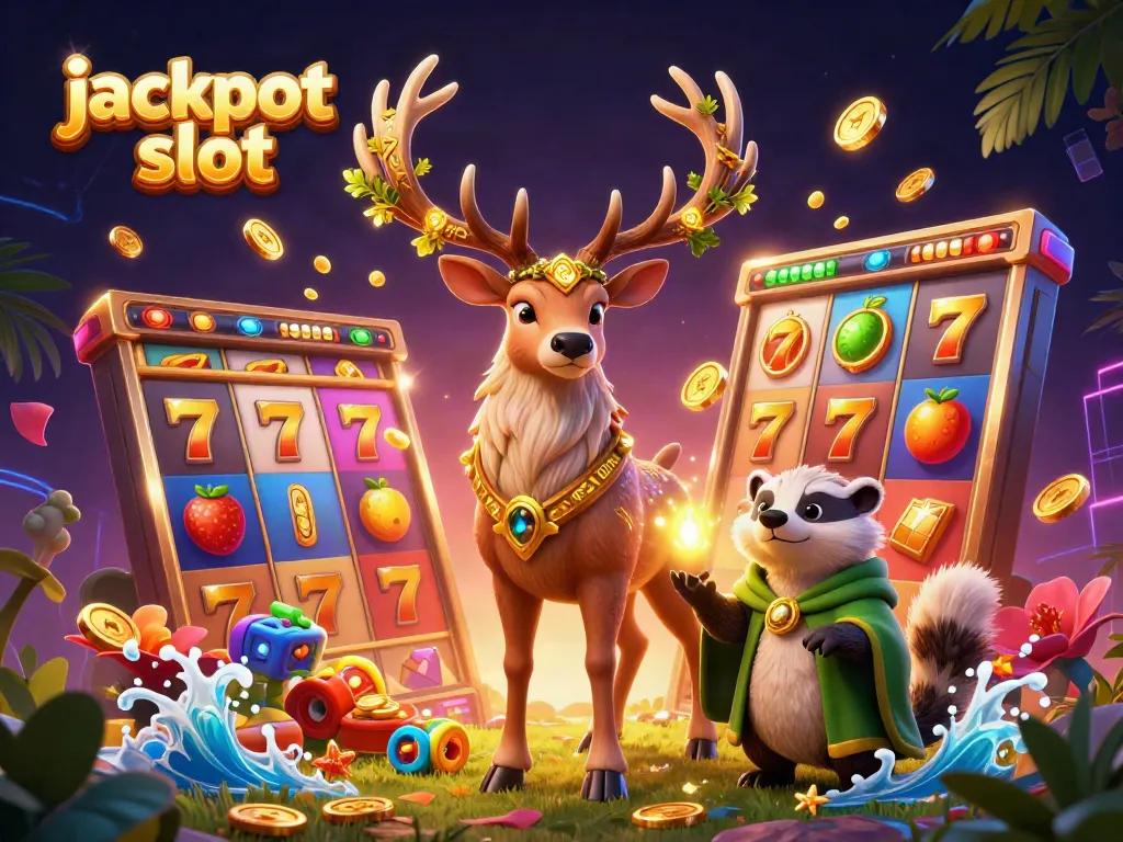 Spin the jackpot slot with vibrant symbols, floating spirits, and cascading coins for fun!