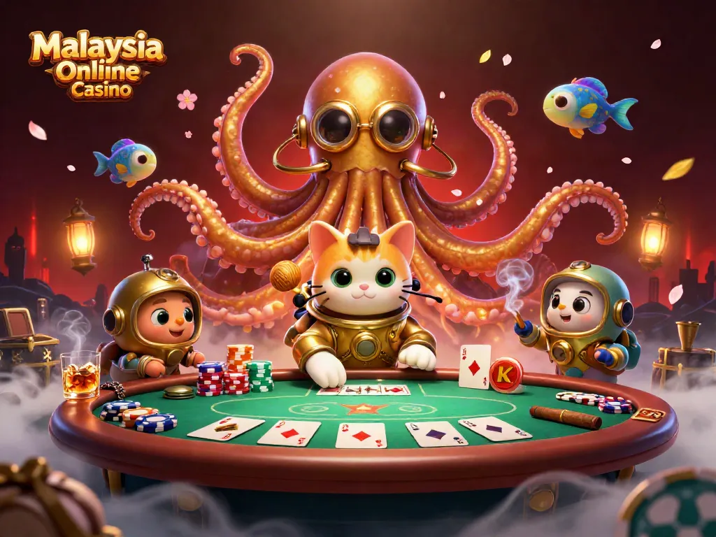 Engage in thrilling action at Malaysia Online Casino featuring a vibrant 3D scene with casino elements.