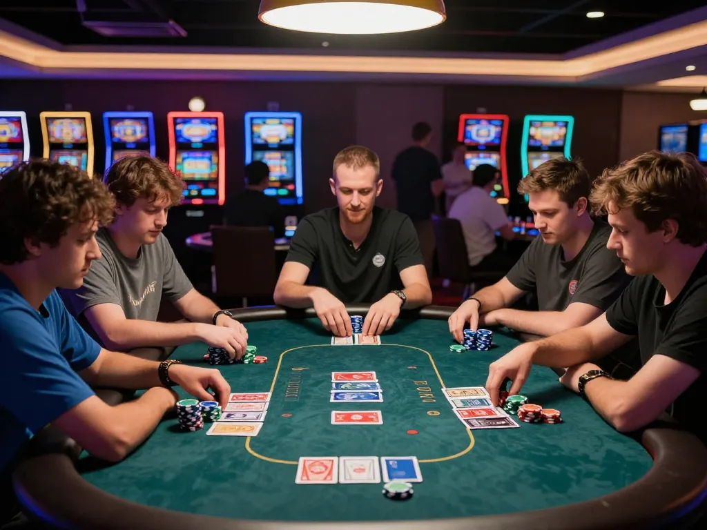 Players engaging at a thrilling poker table at gg88 com, showcasing chips and cards in motion.