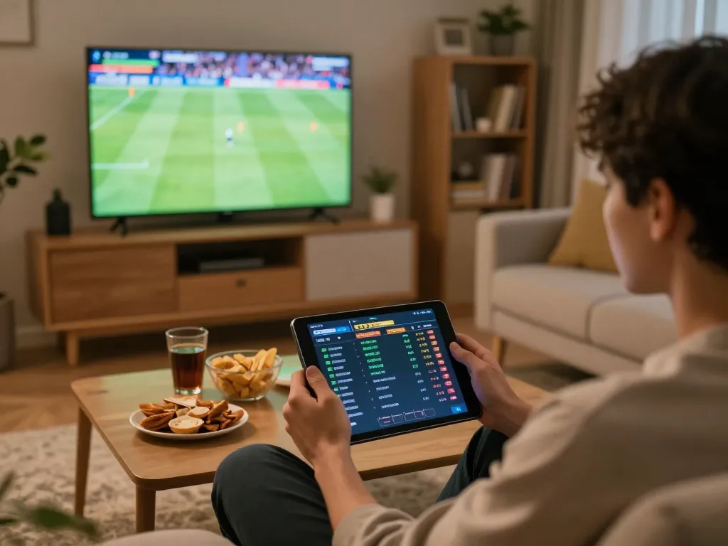 Engaged user checking live betting odds on tylebongda during a sports match at home