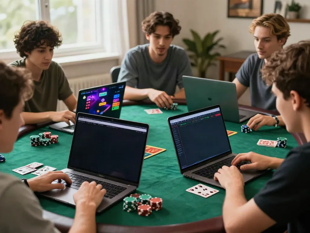 Enthusiastic players engaging with unsurtoto online betting interfaces with vibrant gaming elements.