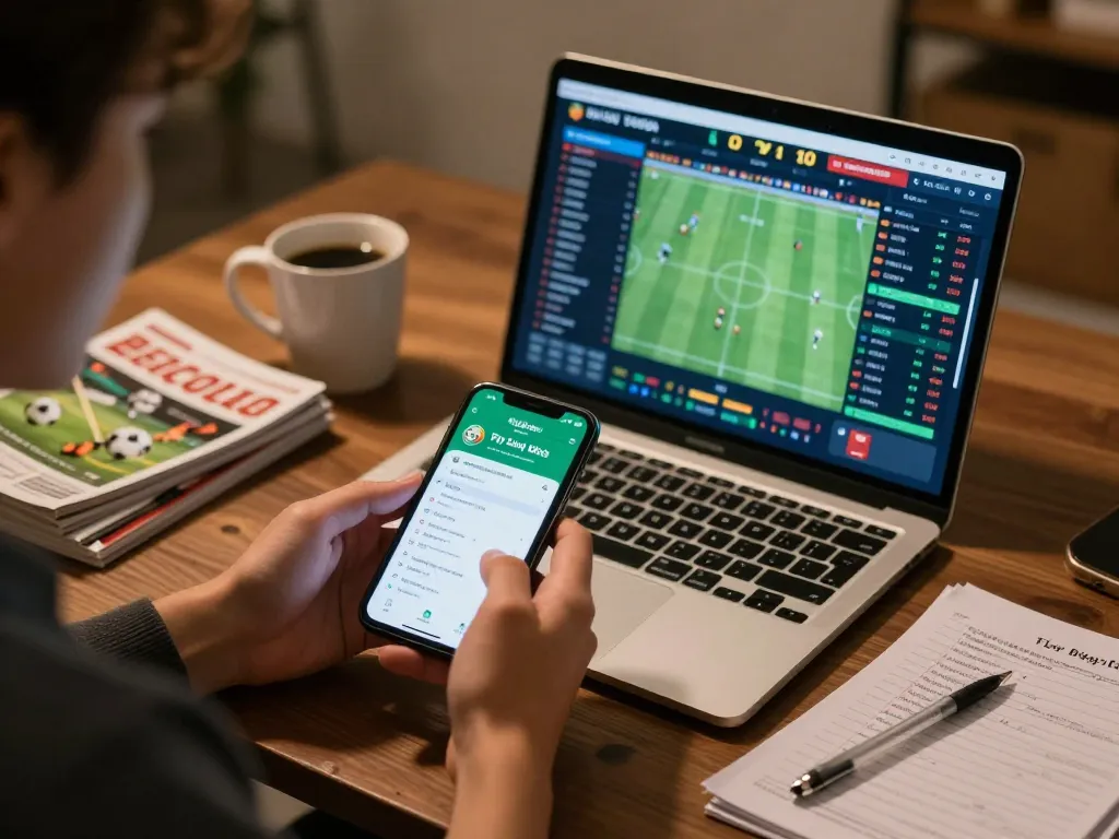 Tỷ Lệ Bóng Đá app displayed on smartphone during intense online sports betting session, modern decor.