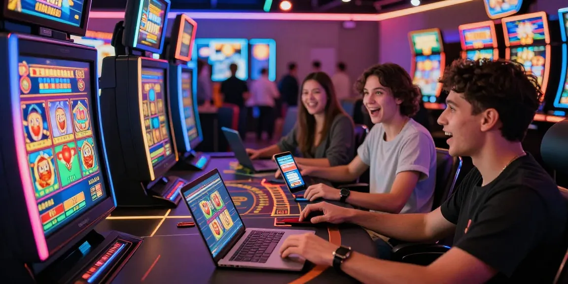 Excited players enjoying credit card gambling sites with vibrant casino games.