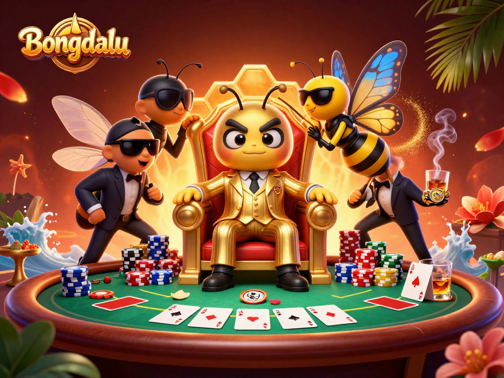 Bongdalu buzzes with excitement at a poker table stacked with chips, showcasing vibrant casino action.