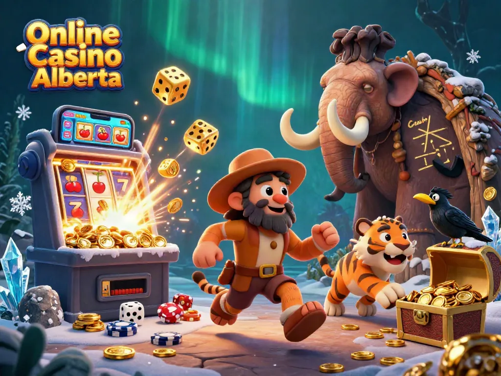 Engage with thrilling games at Online Casino Alberta, featuring a captivating 3D casino scene with characters and vibrant elements.