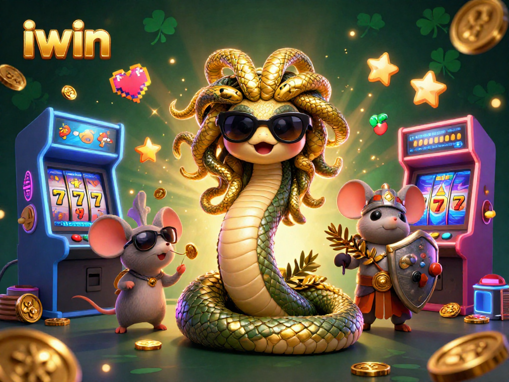 Experience the excitement of iwin in a vibrant casino scene filled with 3D characters and arcade gaming elements.