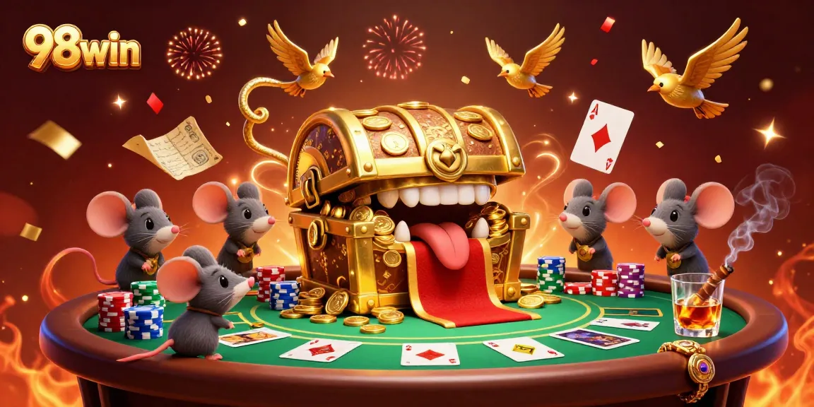Engage with 98win's vibrant casino atmosphere featuring adventure, treasures, and games