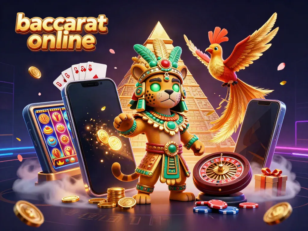 Experience exciting baccarat online gameplay with a vibrant 3D Mayan scene, featuring dynamic gaming elements.