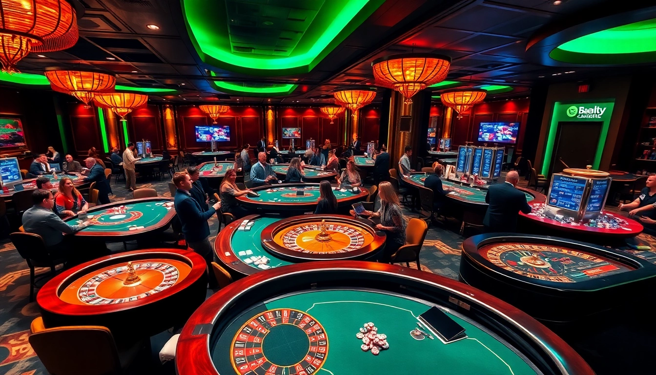 Permainan judi xgslot88 yang mendebarkan di kasino dengan dealer dan pemain aktif.