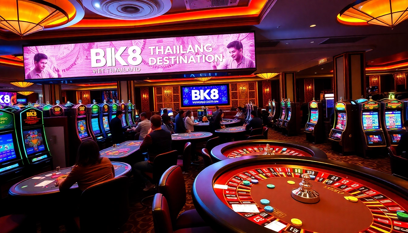 Experience the thrill of BK8 Thailand with vibrant casino games and players at tables.