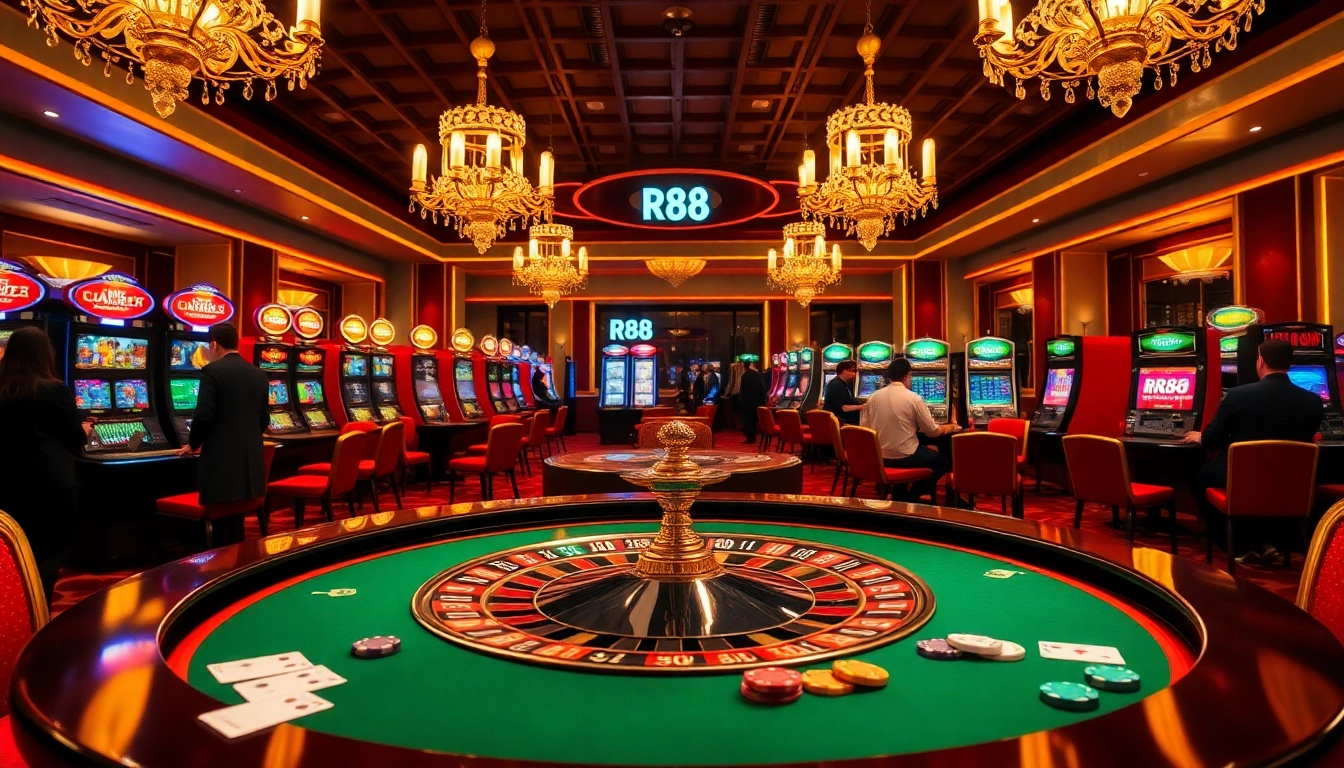 Experience thrilling gaming at https://rr88c.mobi/ with a vibrant casino scene featuring roulette and slots.