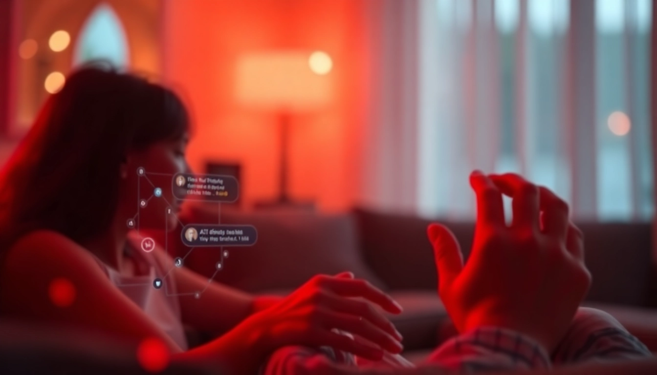 Engaging AI chat porn interface showcasing intimate interactions with warm colors and modern design.