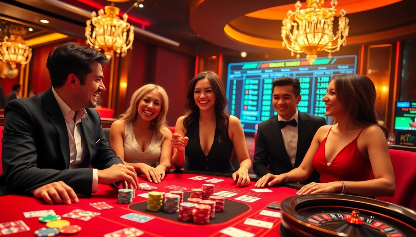 Experience the excitement of gambling at rr88wang.com with players celebrating wins at a casino table.