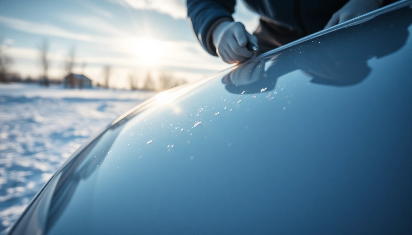 Applying PPF winter road salt protection for vehicles enhancing durability and shine.