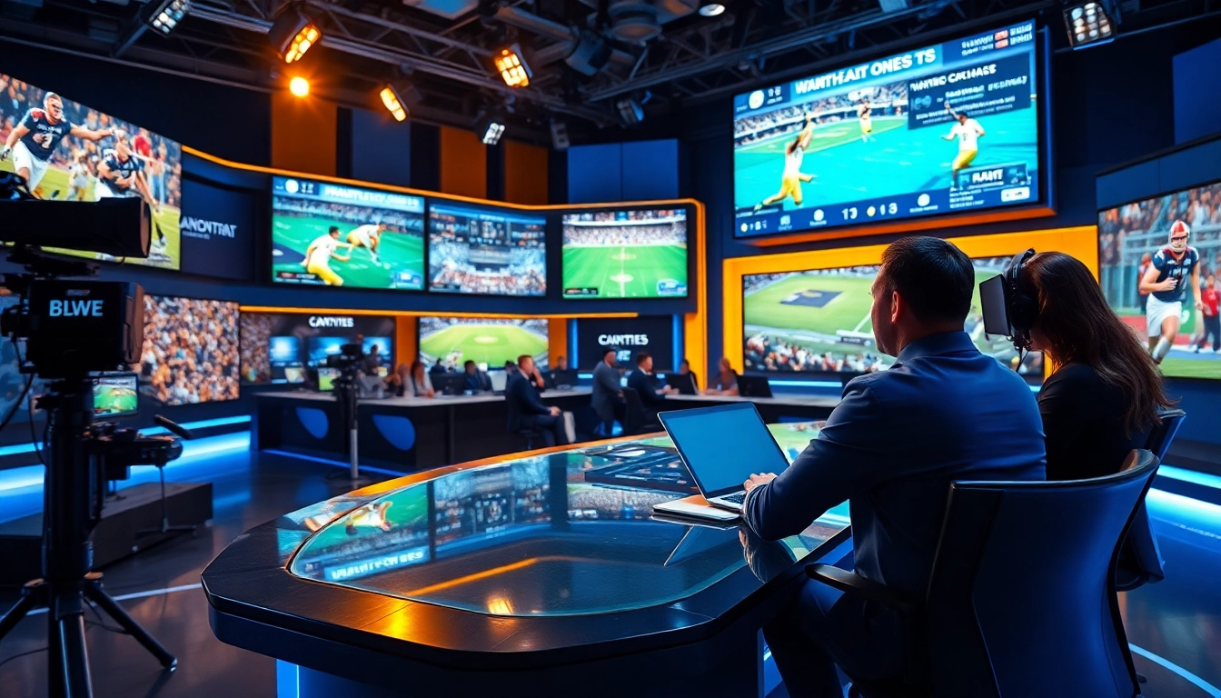 Engaging sports broadcasting studio showcasing live events and technology.