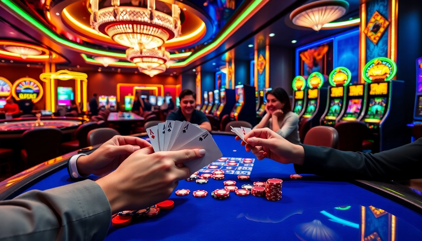 Experience the excitement of ph365 blue edition with a vibrant casino scene showcasing winning poker hands.