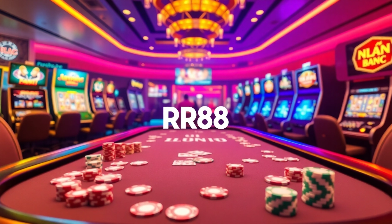 Engage with Nhà Cái RR88, featuring vibrant casino games and players enjoying their experience.