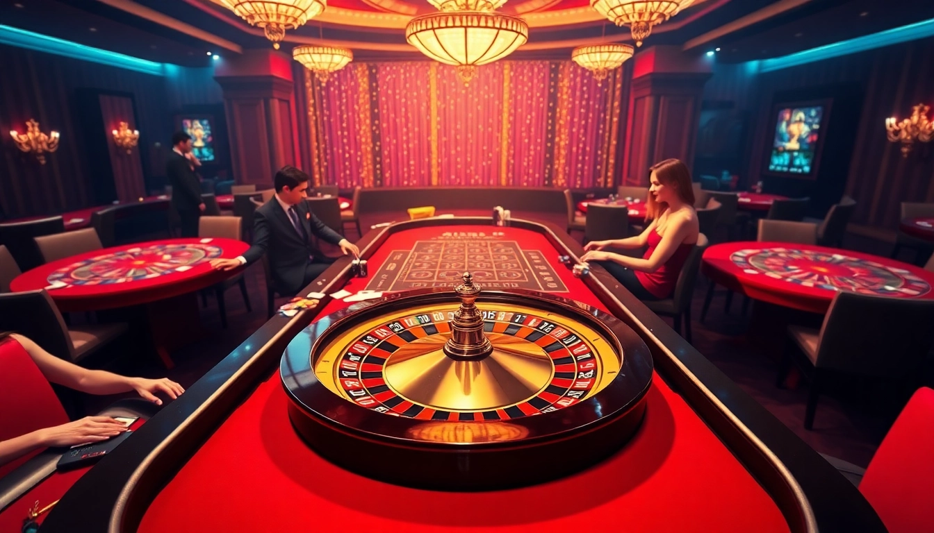 Experience thrilling games at F8BET with vibrant casino tables filled with players.