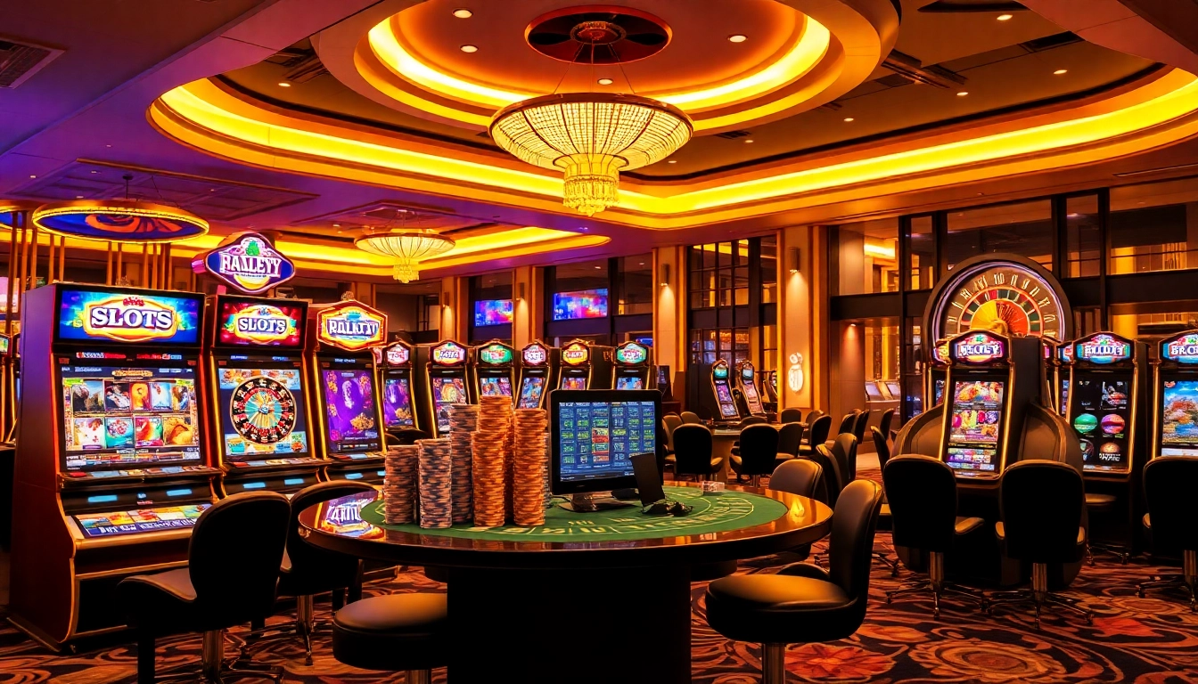 Experience the thrill of IDN Slot gaming with vibrant machines in a luxurious casino setting.