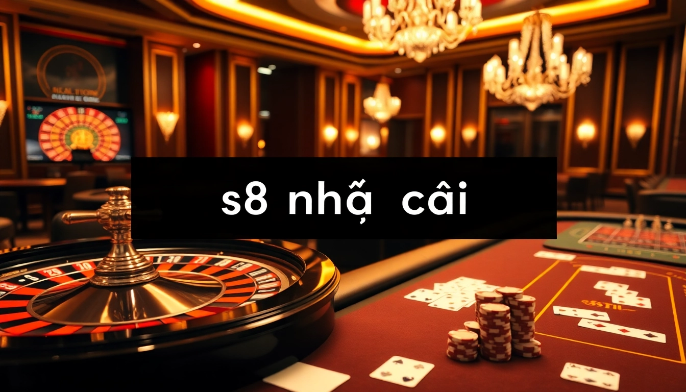 S8 nhà cái offers a thrilling casino experience with engaging gaming tables and vibrant poker chips.