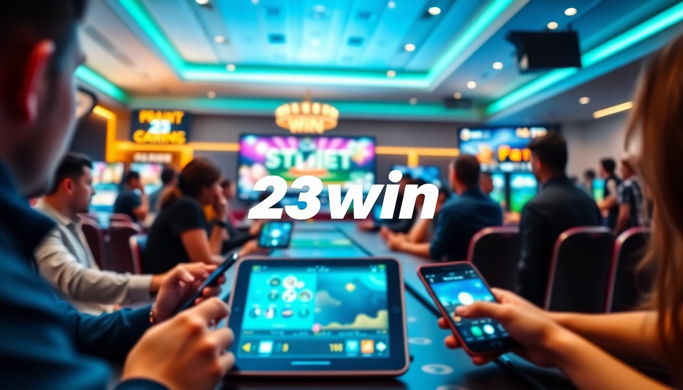 Exciting 23win gaming scene with diverse online games and vibrant atmosphere