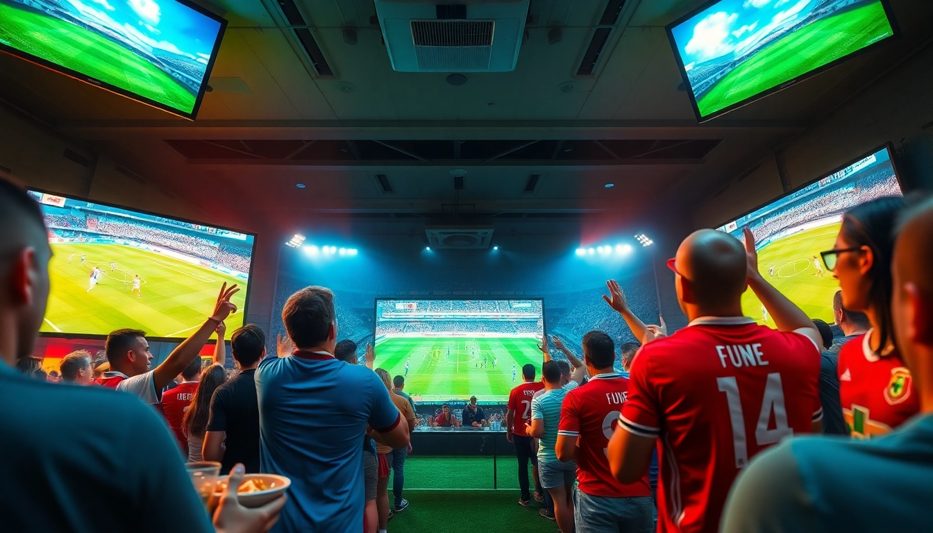 Socolive live football streaming experience with enthusiastic fans in a vibrant sports bar ambiance.